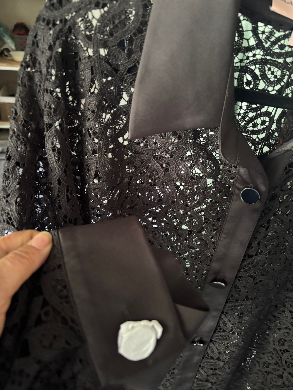 Black Label by Chico’s Black Button Up Lace Shirt Size 14 New With Tags - Picture 6 of 10
